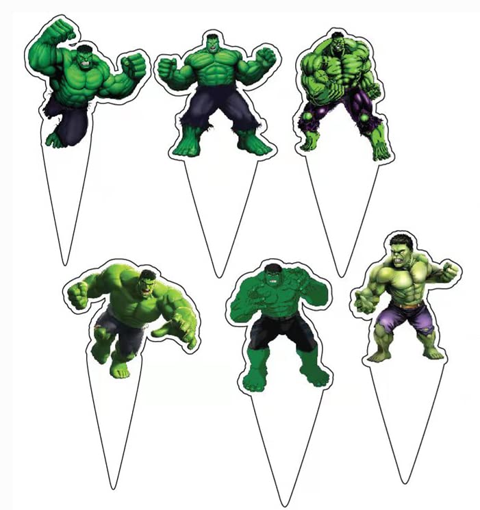 HUA Party Hulk Cake Topper, 48 Pcs, Superhero Birthday Party Supplies Decorations