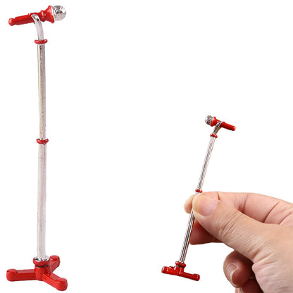 1Set Red Miniature Model Microphone with Stand,1:12 Dollhouse Models, Mini Decortion Furniture Microphone 3.66 in.