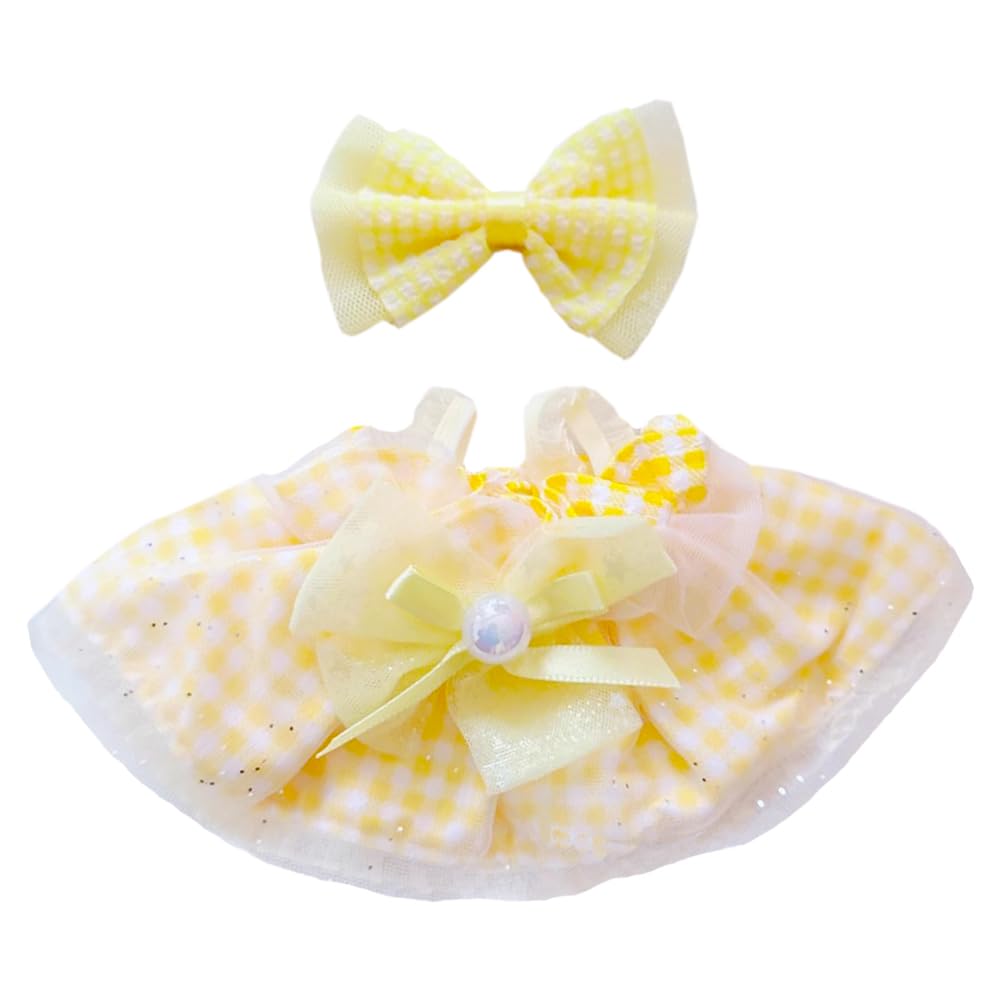 niannyyhouse 10cm-15cm 20cm Plush Doll Clothes Headdress Dress Stuffed Toy Dressup Compatible with 17cm Labubu Doll (Yellow, 20cm)