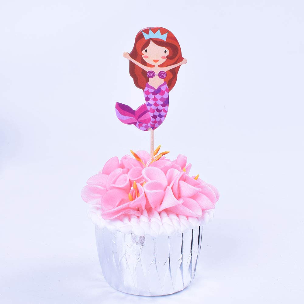 Double sided-Mermaid 24 PCS Handmade Pretty Mermaid Cupcake Toppers