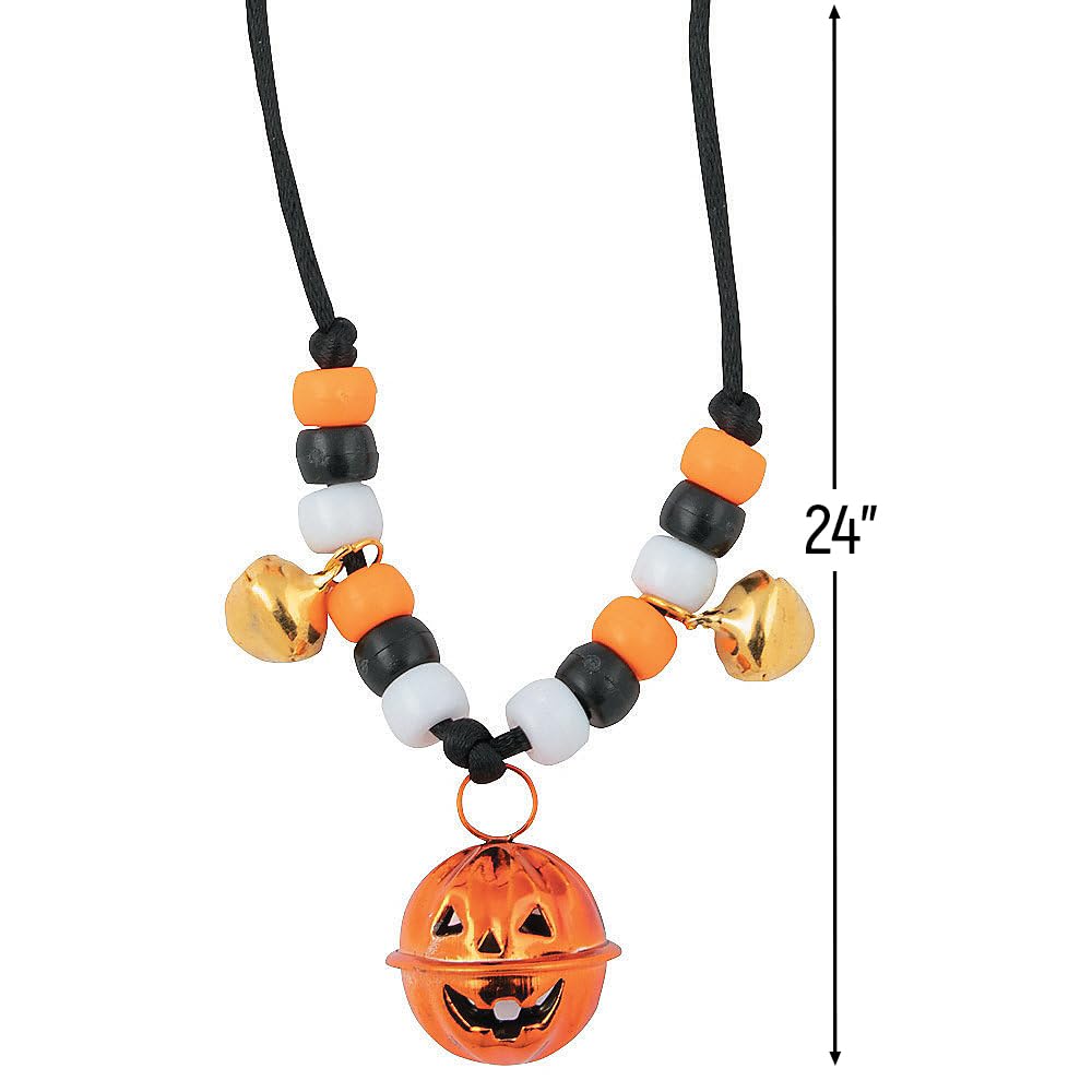 Fun Express Jack-O’-Lantern Jingle Bell Bead Necklace Craft Kit - Craft Kits - 12 Pieces