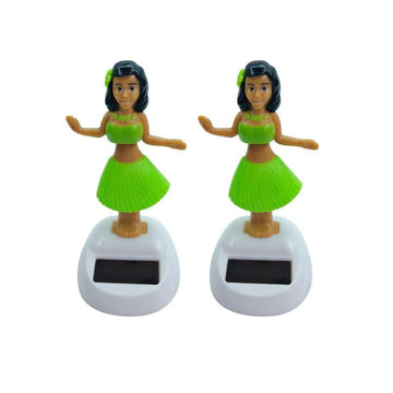 2 Pieces Green Solar Powered Dancing Hula Dashboard Decorations Swinging Bobbleheads Solar Dancing Figurines Collection Figurines for Auto Interior