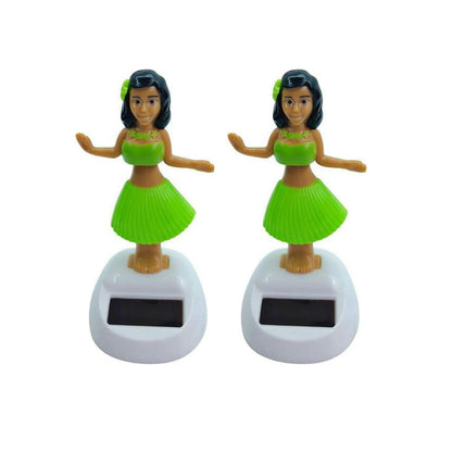 2 Pieces Green Solar Powered Dancing Hula Dashboard Decorations Swinging Bobbleheads Solar Dancing Figurines Collection Figurines for Auto Interior