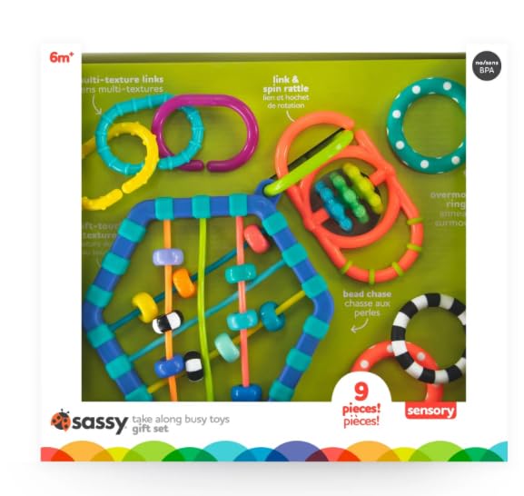 Sassy Busy Bands Take Along, Teethe & Toys, Baby Toy, Activity Toy, Sensory Toy for Toddlers, Babies, and Infants, Medium