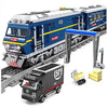 General Jim’s Motorized Blue Diesel Cargo Train Set, LED Light Up Engine, Sliding Door Railcars, Complete City Track System, Cargo Truck and Loading