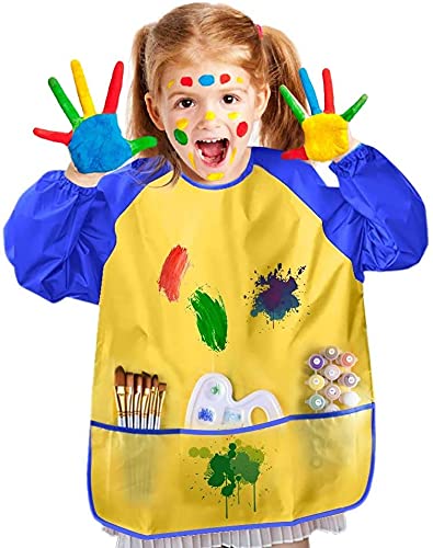 Kids Painting Set, Washable Paint for Kids 10 Colors, 7 Paintbrushes, Paint Palette, Painting Smock, Non Toxic Tempera Paints 2 oz Each,Paints