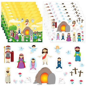 FaCraft Make an Easter He Lives Sticker Scenes-24 Easter Crafts for Kids Religious Gifts Jesus Resurrection Stickers for Classroom Party Games Spring