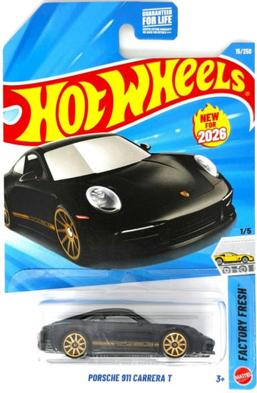 Hot Wheels Porsche 911 Carrera T [Black & Gold] Factory Fresh 1/5, 15/250 - New for 2026! 1:64 Scale Diecast Toy Vehicle