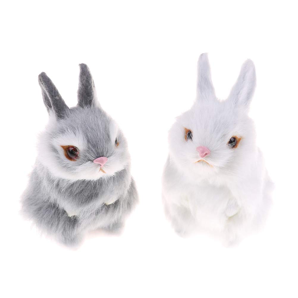 GUDVES Mini Realistic Cute Plush Rabbits Fur Lifelike Animal Easter Bunny Simulation Toy Model Gift Miniatures Decorations, Gray (Gray)