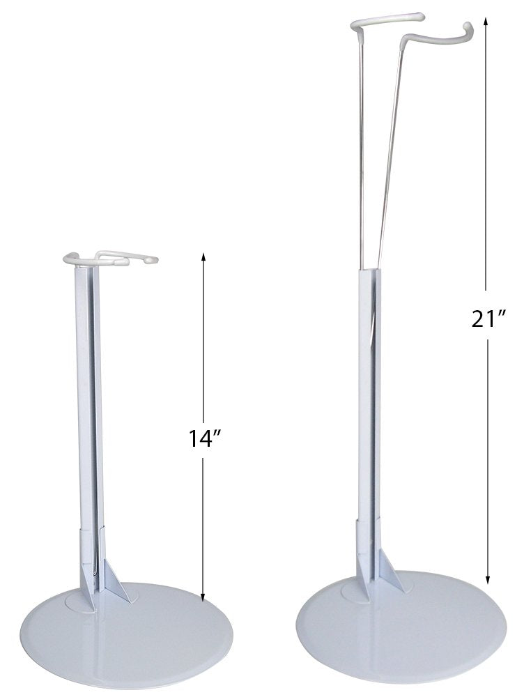 Tall Doll Stand for Large Dolls and Action Figures - White Metal Display Stand with Vinyl-Coated Waist Holder - Fits Dolls Approx 15 to 27 Inches Tall