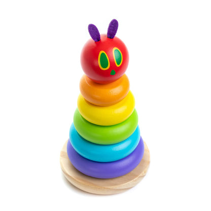 World of Eric Carle, The Very Hungry Caterpillar Wooden Stacker with Colorful Rainbow Rings, 7 Inch Stacking Solid Wood Educational Developmental Toy