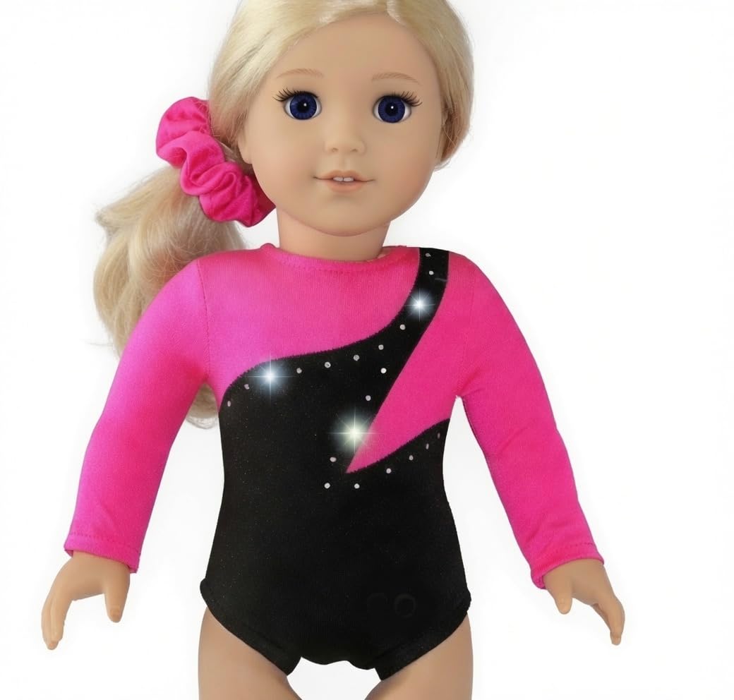 18 Inch Pink American Doll Gymnastics Set - 4PC Leotard Mat Medal & Hair Tie