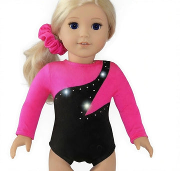 18 Inch Pink American Doll Gymnastics Set - 4PC Leotard Mat Medal & Hair Tie