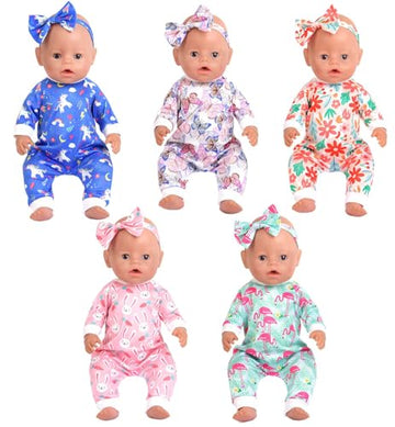 Sweet Dolly 5 Sets Baby Doll Accessories and Clothes - Headbands, Pajamas for 15-18 Inch Dolls, 10 PCs Total