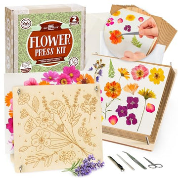 DIY Gift Kits Flower Press Kit - 20 Layers - 2 Sets of 10x10 Inch Wooden Panels - Easy Dried Flower Crafting and Preservation - Adult Beginner Gift