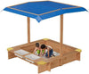 Sunvasagoo Sandbox with Lid, Kids Sandbox with 2 Plastic Boxes, Kids Outdoor Play Equipment, UV-Resistant & Adjustable Height Roof for Beach, Patio