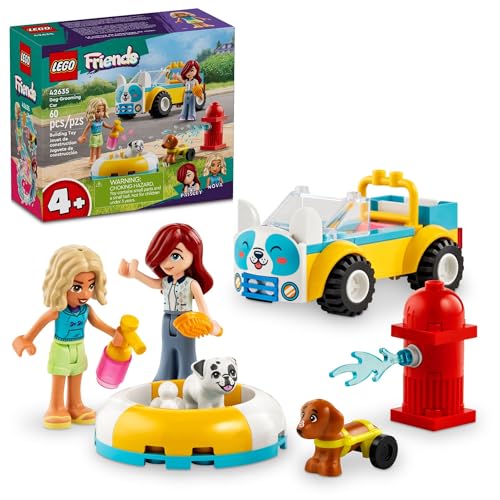 LEGO Friends Dog Grooming Car Toy, Building Toy for Kids Who Love Animals and Nature, Comes with 2 Mini Doll Characters and 2 Dog Toy Figures, Vet Toy