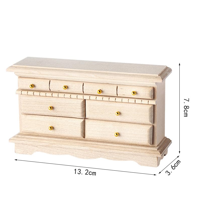 AirAds Dollhouse 1:12 Scale Dollhouse Miniature Accessories Doll Furniture Chest Drawers Storage Unfinished Wood Bed Room Furniture