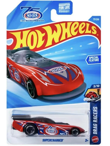 Hot Wheels Supercharged [Red] Drag Racers 2/10, 77/250, 1:64 Scale Diecast Toy Vehicle