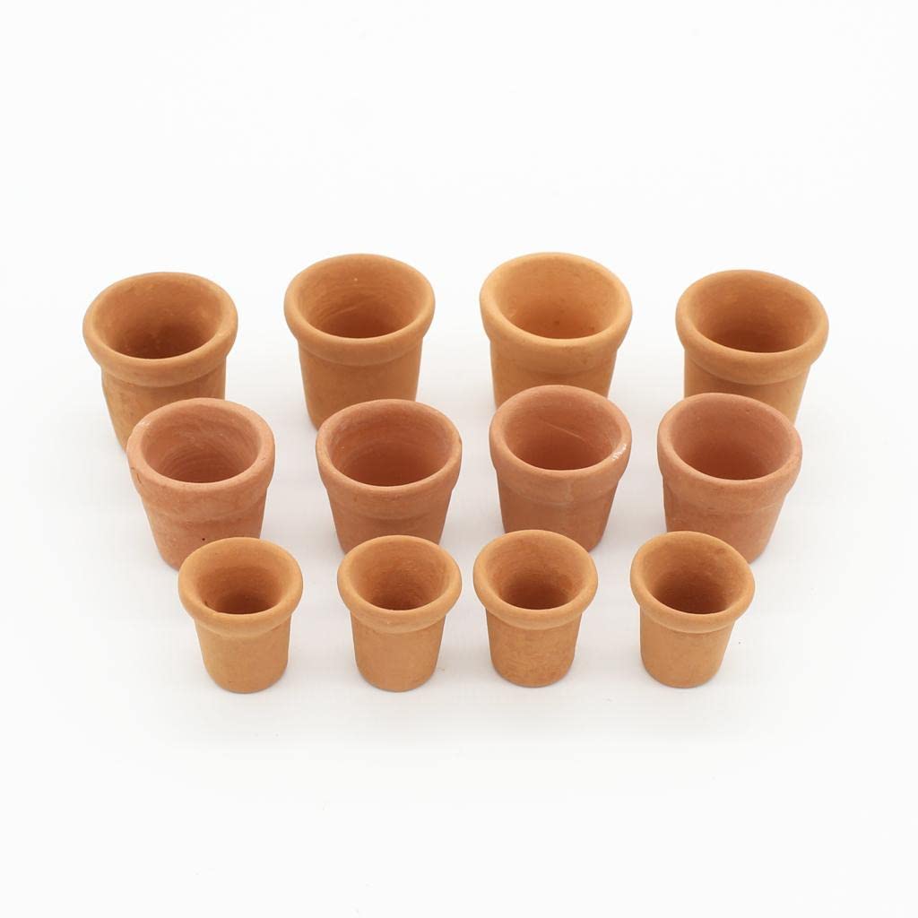 24 Pcs Miniature Bonsai Flower Pots, 1:12 Scale Dollhouse Pottery Garden Accessories, Red Pottery