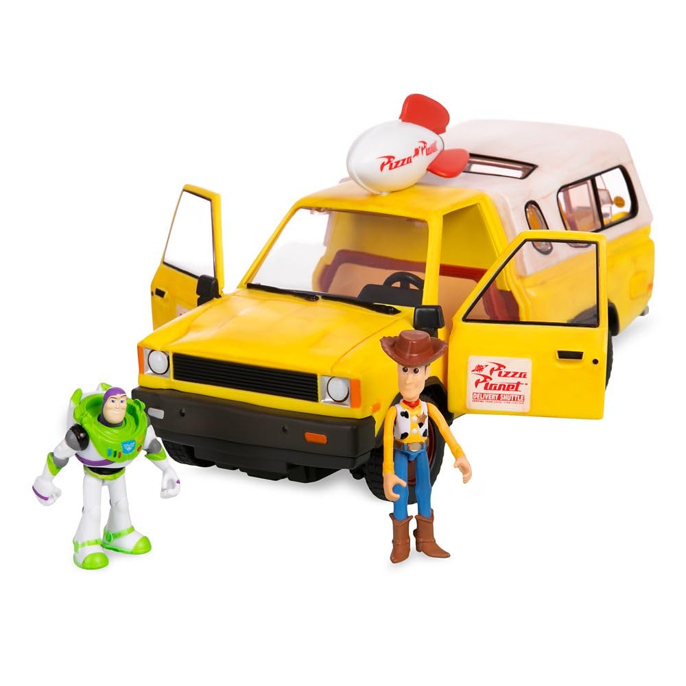 Disney Store Official Pizza Planet Truck with Lights & Sounds - Toy Story Action Figures Set Includes Woody & Buzz Lightyear, Movable Parts, Light Up