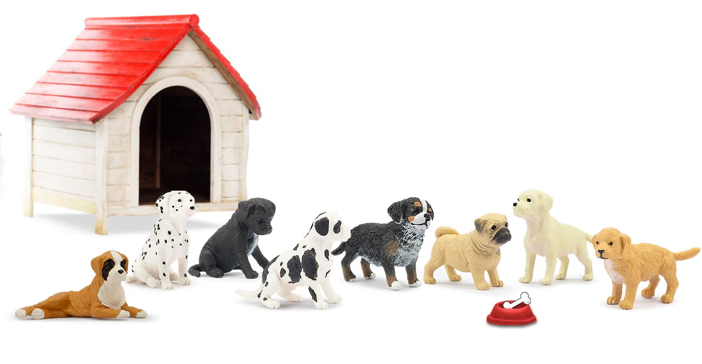 Toymany 12PCS Mini Dog Figurines Playset, Realistic Detailed Plastic Puppy Figures, Hand Painted Emulational Tiny Dogs Animals Toy Set, Cake Toppers