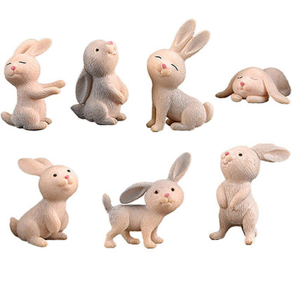 7 Pcs Rabbit Figures for Kids, Animal Toys Set Cake Toppers, Rabbit Fairy Garden Miniature Figurines Collection Playset for Christmas Birthday Gift