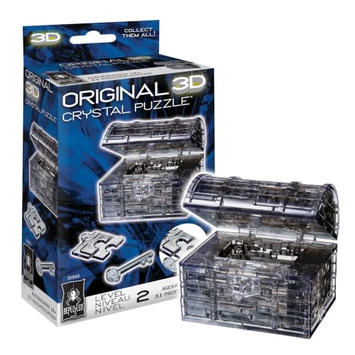 Bepuzzled Original 3D Crystal Puzzle - Treasure Chest, Black - Fun yet challenging brain teaser that will test your skills and imagination, For Ages