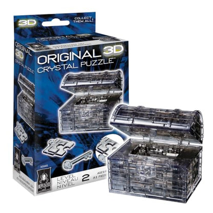 Bepuzzled Original 3D Crystal Puzzle - Treasure Chest, Black - Fun yet challenging brain teaser that will test your skills and imagination, For Ages