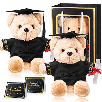 2 Sets Bear with Graduation Cap Toys Class of 2026 Graduation Plush Stuffed Teddy Bear Animal Dog Graduation Cap and Gown with Greeting Card and Bag