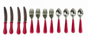 Melody Jane Dollhouse Cutlery Set Red Handles Miniature Dining Tableware