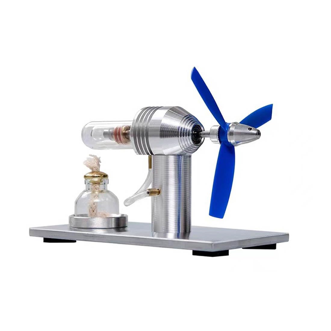 Keetopteep Hot Air Stirling Engine Motor Electricity Generator Kit, 3-Blade Fan Single Cylinder Stirling Engine, Class Teaching Scientific Experiment