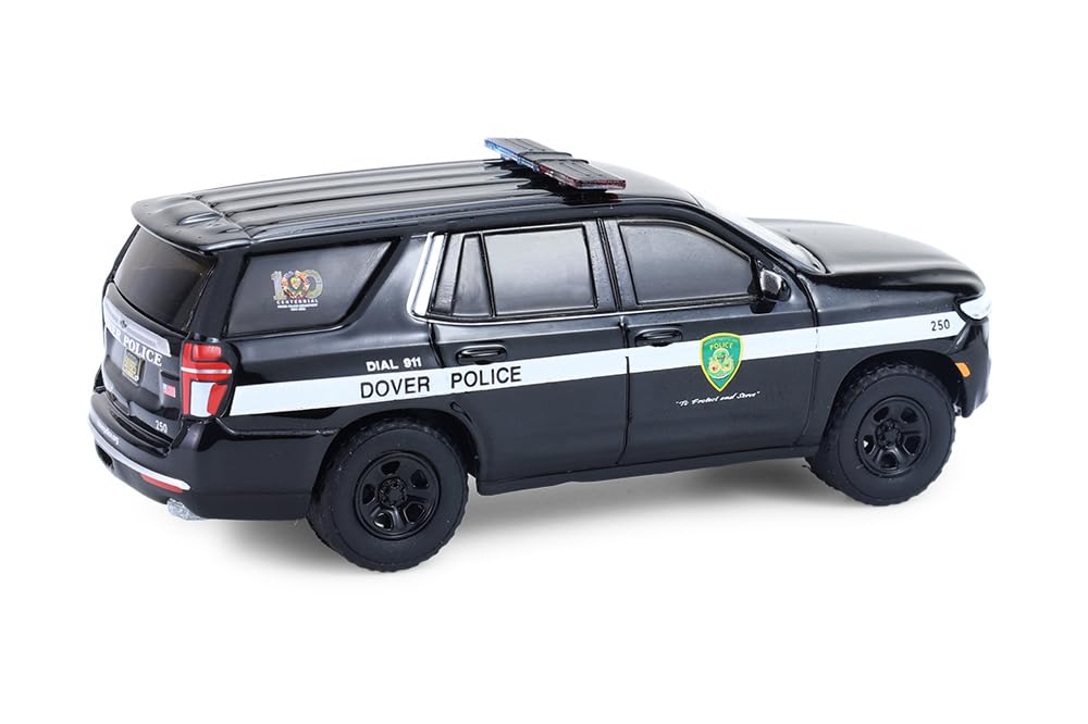Greenlight 2024 Police Pursuit Vehicle Dover Police - 100th Anniversary Edition Black with White Stripes Hobby Series 1/64 Diecast Model Car GL30549