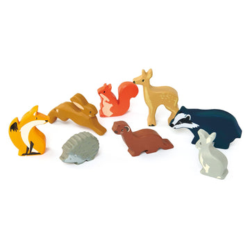 Tender Leaf Toys Woodland Animals - 8 Wooden Forest Animals with a Display Shelf -Classic Toy for Pretend Play - Develops Social, Creative