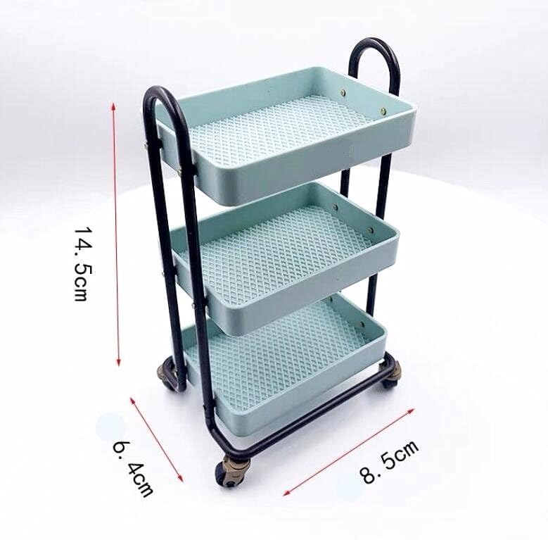 EatingBiting 1:6 sacle Miniature Furniture Cart Miniature Handcart Rolling Cart 3 Layers Storage with Wheels Furniture Mini House Kitchen Restaurant