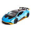 WAKAKAC Model Car 1/24 Scale Compatible for Lambo STO Die-cast Toy Vehicle Pull Back with Light and Sound Toy Car Door Can be Open (Blue)