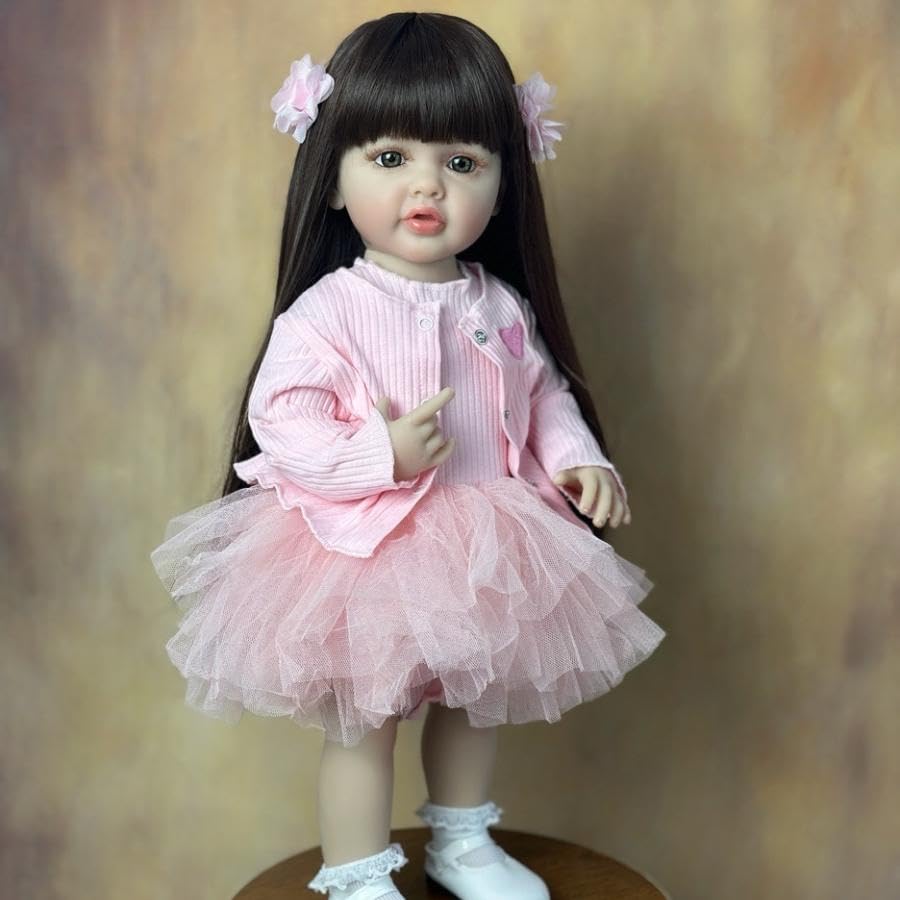 GUESSBELLY 55cm 22inch Can Stand Reborn Baby Lifelike Girl Doll Full Soft Silicone Vinyl Body Princess Toddler Lovely Birthday Gift