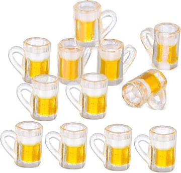 12PCS Mini Plastic Beer Mug Decorations - Dollhouse Resin Drink Cups for Keychain Accessories, DIY Craft Projects, Tableware Display, Miniature Scene