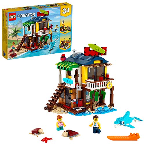 LEGO Creator 3 in 1 Surfer Beach House with 2 Minifigures and Dolphin Figure, Transforms from Surf Shack to Lighthouse to Pool House, Great Building