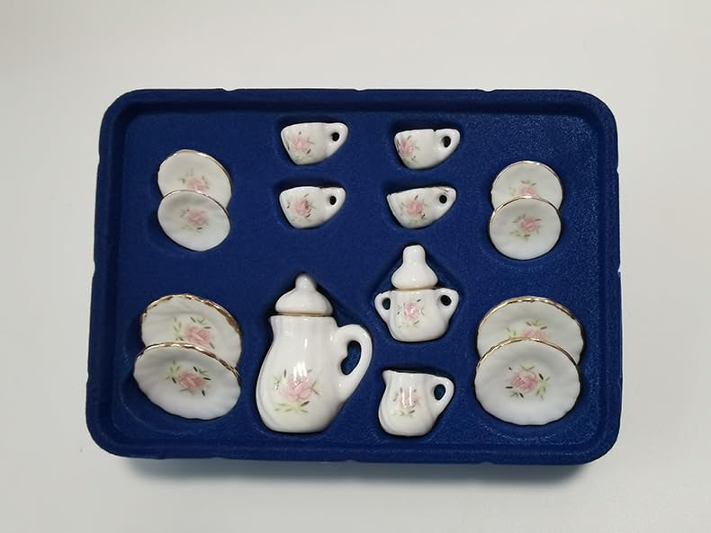 AirAds Dollhouse 1:12 Scale Dollhouse Miniature Tea Set Porcelain Coffee Set Pink Flowers