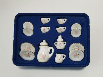 AirAds Dollhouse 1:12 Scale Dollhouse Miniature Tea Set Porcelain Coffee Set Pink Flowers
