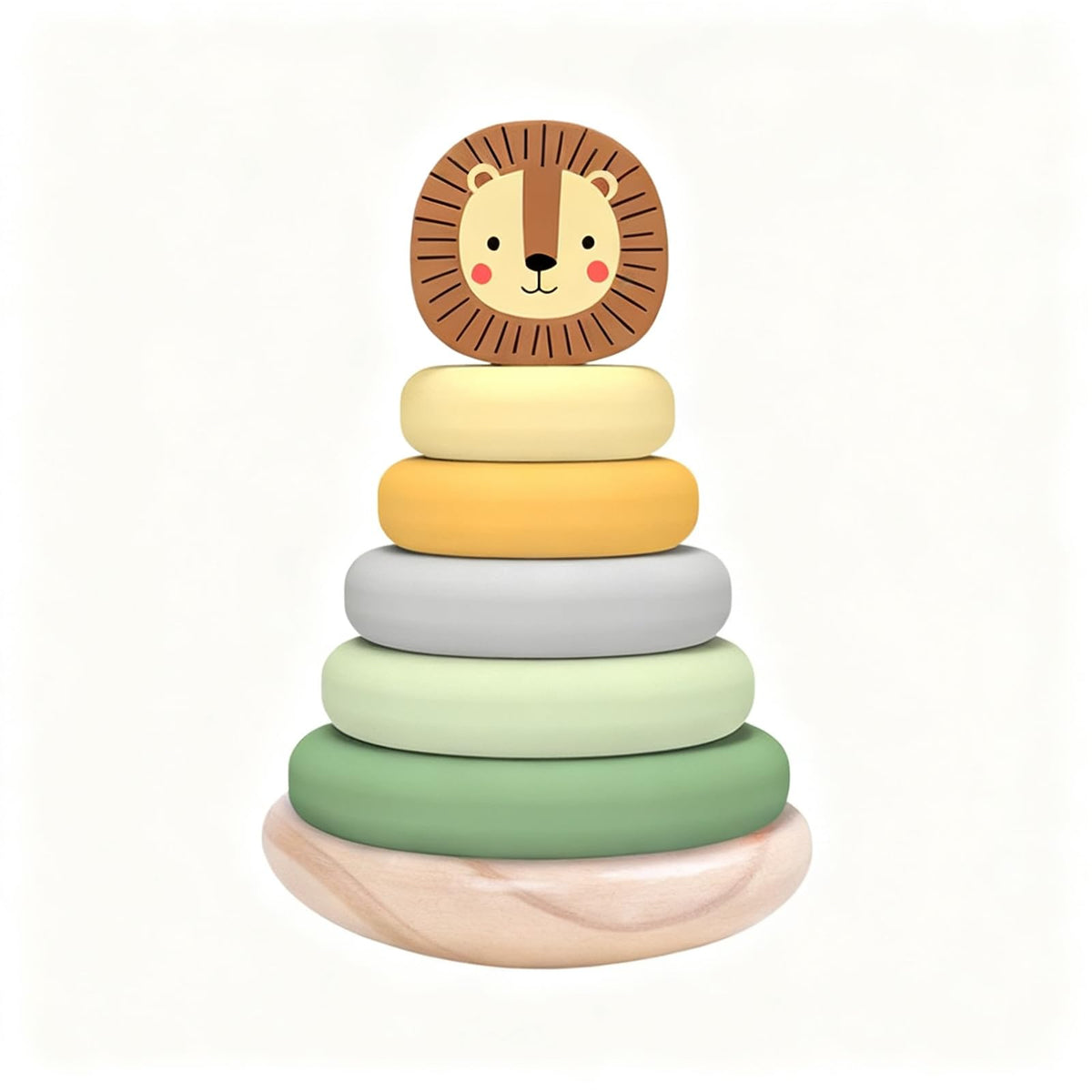Miss OT Wooden Ring Stacker Toy for 1 Year Old - Montessori Toys for 1 Year Old Boy and Girl, Stacking Rings with Lion Topper, Baby Toy 12-18 Months
