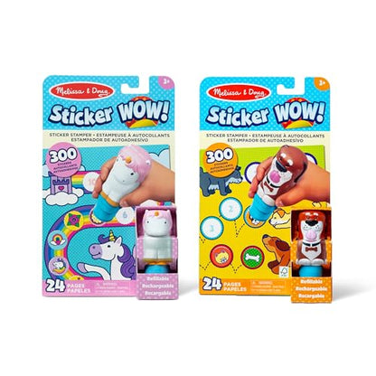 Melissa & Doug Sticker Wow!™ Dog and Unicorn Bundle: 2 24-Page Activity Pads, 2 Sticker Stampers, 600 Stickers, Arts and Crafts Fidget Toy Collectible