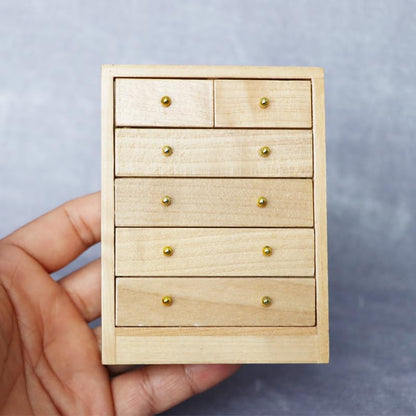 AirAds Dollhouse 1:12 Miniatures Furniture 6-Drawer Chest Dresser for Bedroom Clear Painted