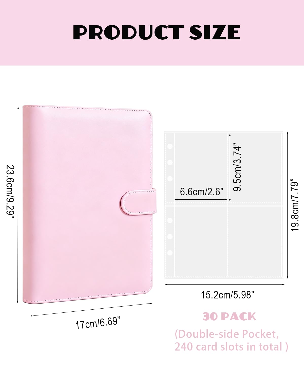 A5 Photo Card Binder with 30 Inner Sleeves (4-pocket and double-sided), 6 Ring 4 Pocket Trading Card Binder, PU Leather Card Collect Book with