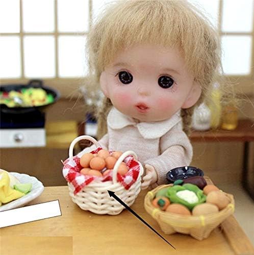 EatingBiting 1:12 Scale 1/12 mini Furniture minihouse Miniature Egg Basket with Red Plaid Cloth and 12 Resin Eggs DIY Scene Home Furniture Craft