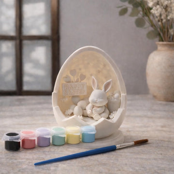 DorDor & GorGor Easter Bunny Egg Painting Kit - DIY Easter Craft Set with Bunny Egg Figurine, 6 Acrylic Paint Colors & Brush, Easter Basket Stuffer