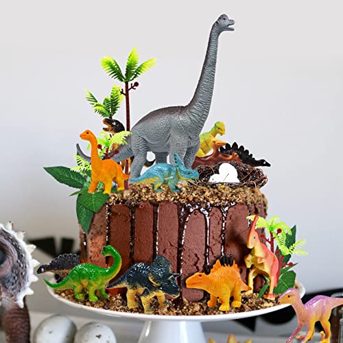 GLAHORSE 26 PCS Dinosaur Cake Toppers With Dinosaur Eggs, Leaves, Trees - Cake Decorations For Kids Birthday Party