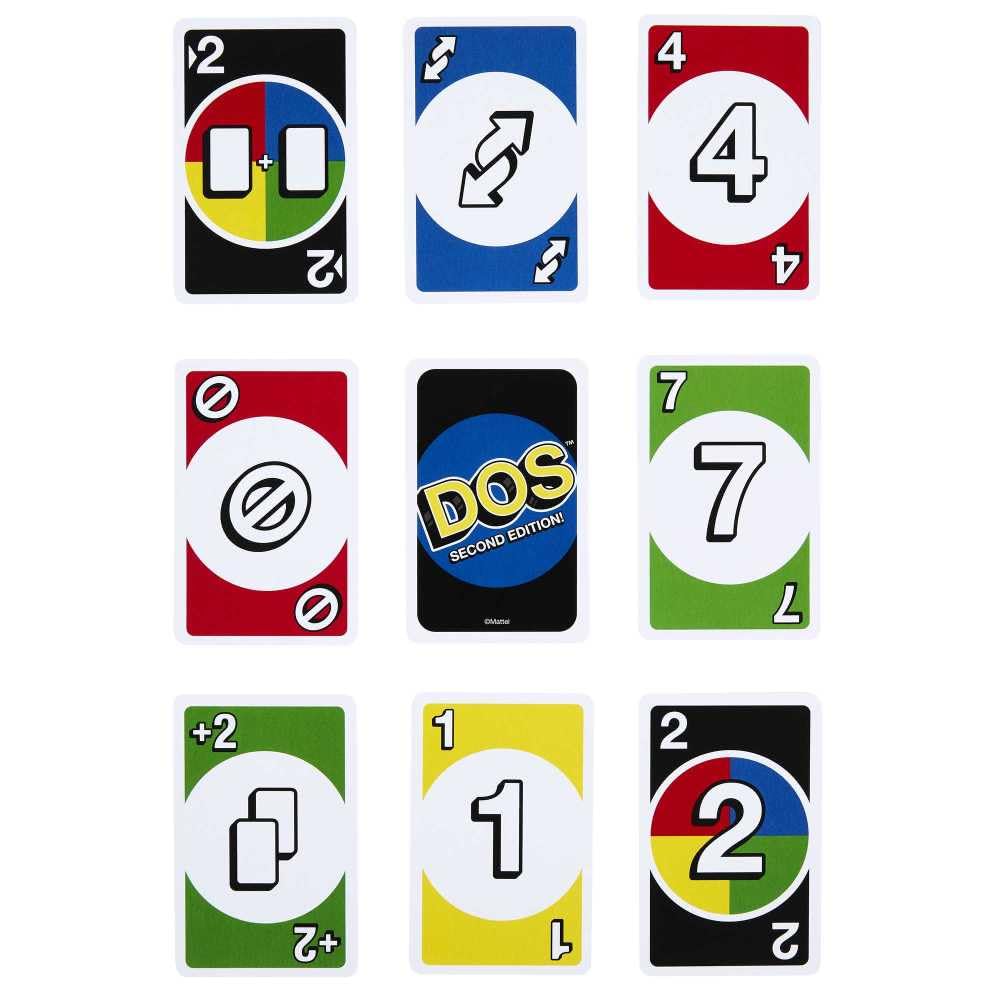 Mattel Games DOS Second Edition Family Card Game in Storage Tin with Updated Rules for Kids and Adults, Game Night, Travel, Camping and Party, UNO