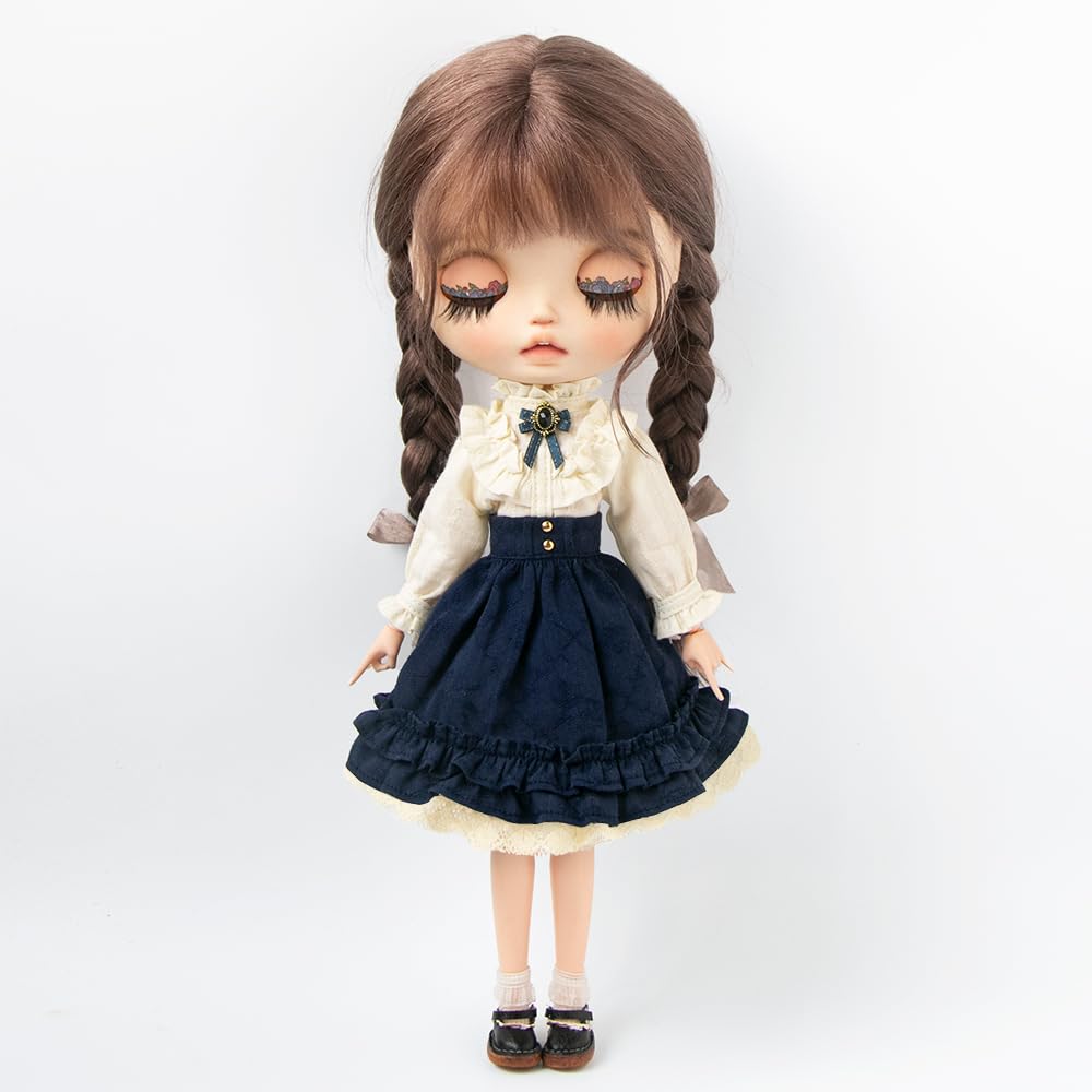 XiDonDon BJD Doll Clothes Retro Dress Set for Blyth Ymy Licca Azones Ob24 Ob27 Doll Accessories Toys (Only Clothes) (Dark Blue Set)